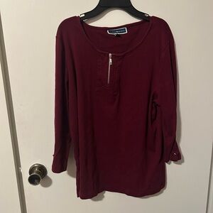 Karen Scott Deep Red Tunic with Zipper Accent